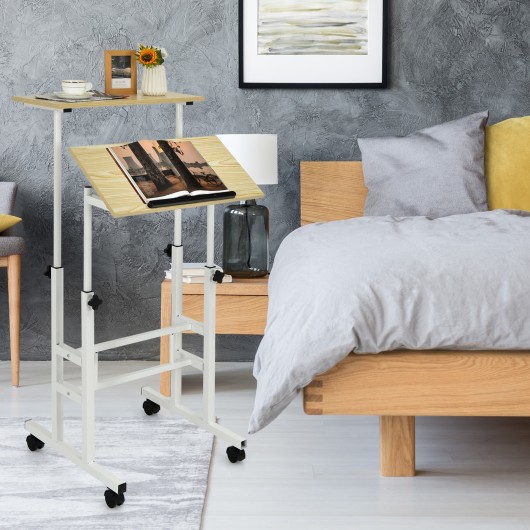 Height Adjustable Mobile Standing Desk with rolling wheels for office and home-Natural - Image 3