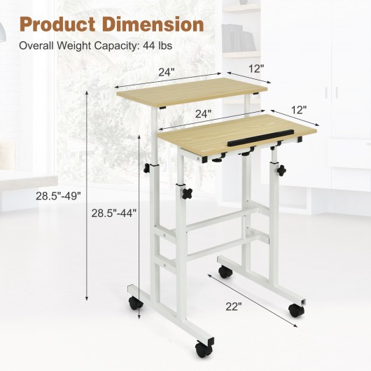 Height Adjustable Mobile Standing Desk with rolling wheels for office and home-Natural - Image 2