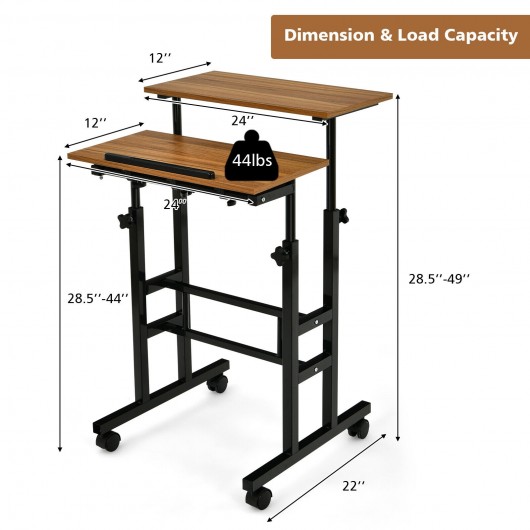 Height Adjustable Mobile Standing Desk with rolling wheels for office and home-Walnut - Image 5