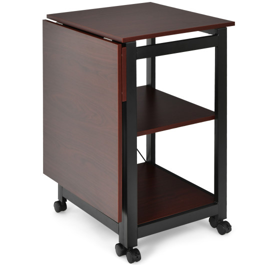 Rolling Folding Computer Desk with Storage Shelves - Image 2