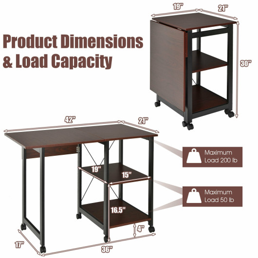 Rolling Folding Computer Desk with Storage Shelves - Image 4