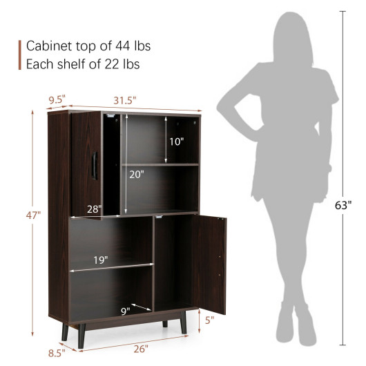 Sideboard Storage Cabinet with Door Shelf-Espresso - Image 3