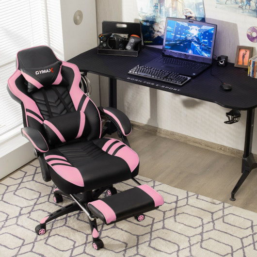 Adjustable Gaming Chair with Footrest for Home Office-Pink - Image 2