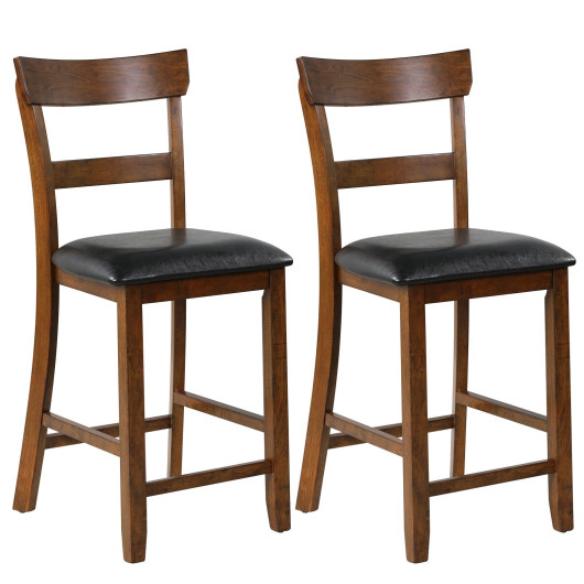 2 Pieces Counter Height Chair Set with Leather Seat and Rubber Wood Legs - Image 4