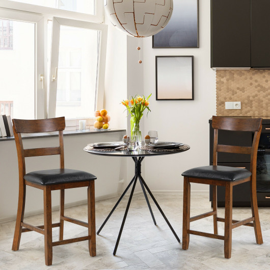2 Pieces Counter Height Chair Set with Leather Seat and Rubber Wood Legs - Image 3