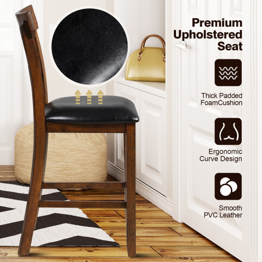 2 Pieces Counter Height Chair Set with Leather Seat and Rubber Wood Legs - Image 2