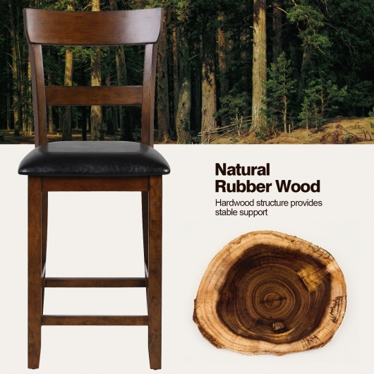 2 Pieces Counter Height Chair Set with Leather Seat and Rubber Wood Legs - Image 5
