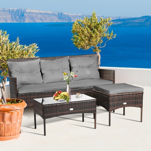 3 Pieces Patio Furniture Sectional Set with 5 Cozy Seat and Back Cushions-Gray - Image 2