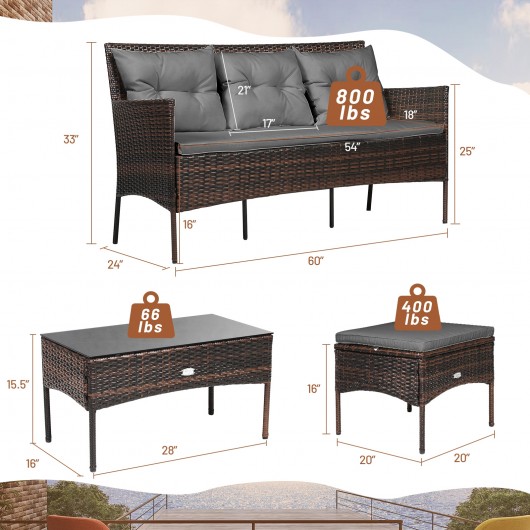 3 Pieces Patio Furniture Sectional Set with 5 Cozy Seat and Back Cushions-Gray - Image 5