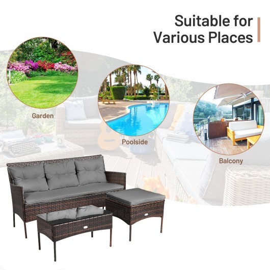 3 Pieces Patio Furniture Sectional Set with 5 Cozy Seat and Back Cushions-Gray - Image 6