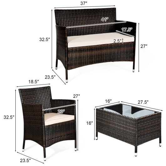 4 Pieces Comfortable Outdoor Rattan Sofa Set with Glass Coffee Table-Beige & Gray - Image 2