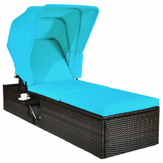 Outdoor Chaise Lounge Chair with Folding Canopy-Turquoise - Image 5