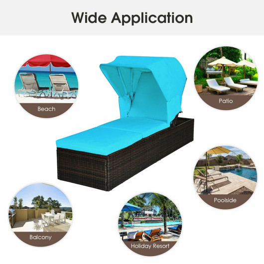 Outdoor Chaise Lounge Chair with Folding Canopy-Turquoise - Image 2