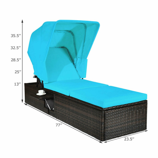 Outdoor Chaise Lounge Chair with Folding Canopy-Turquoise - Image 3