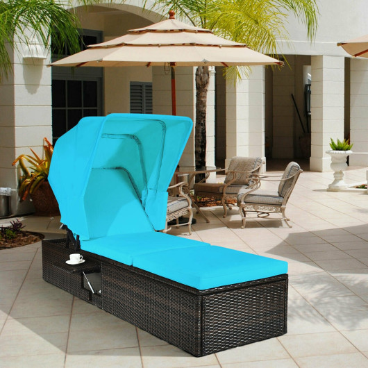 Outdoor Chaise Lounge Chair with Folding Canopy-Turquoise - Image 4
