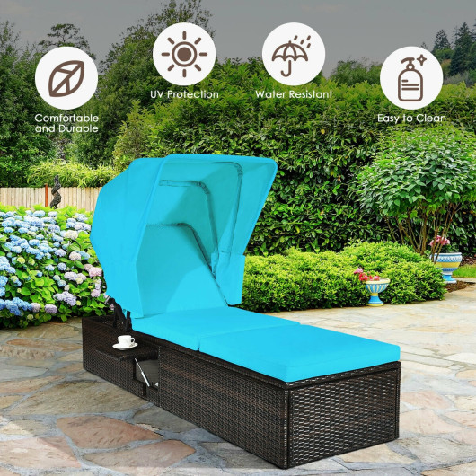 Outdoor Chaise Lounge Chair with Folding Canopy-Turquoise - Image 6