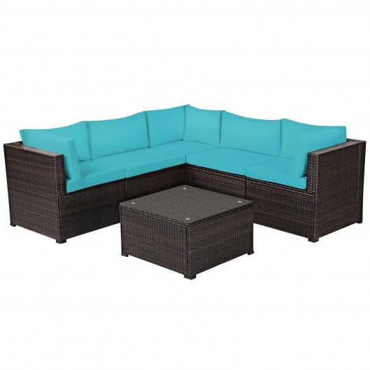 6 Pieces Patio Furniture Sofa Set with Cushions for Outdoor-Turquoise - Image 6