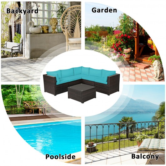 6 Pieces Patio Furniture Sofa Set with Cushions for Outdoor-Turquoise - Image 3