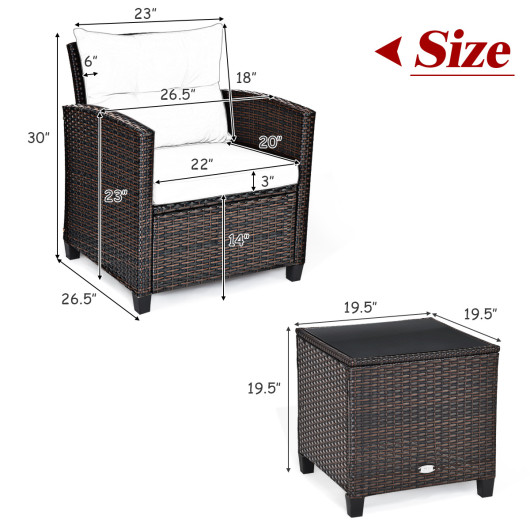 3 Pcs Patio Rattan Furniture Set Cushioned Conversation Set Coffee Table -Black - Image 2