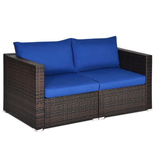 2PCS Patio Rattan Sectional Conversation Sofa Set-Navy - Image 5