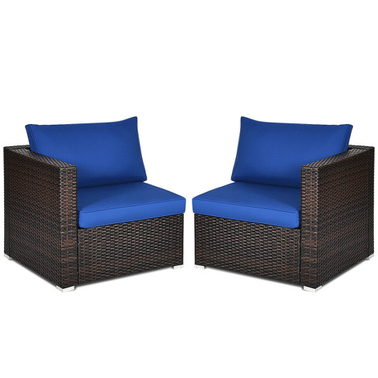 2PCS Patio Rattan Sectional Conversation Sofa Set-Navy - Image 2