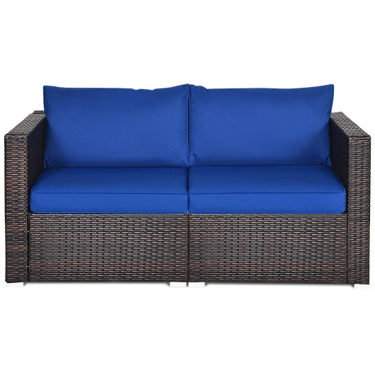 2PCS Patio Rattan Sectional Conversation Sofa Set-Navy - Image 3