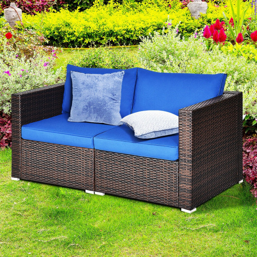 2PCS Patio Rattan Sectional Conversation Sofa Set-Navy - Image 6