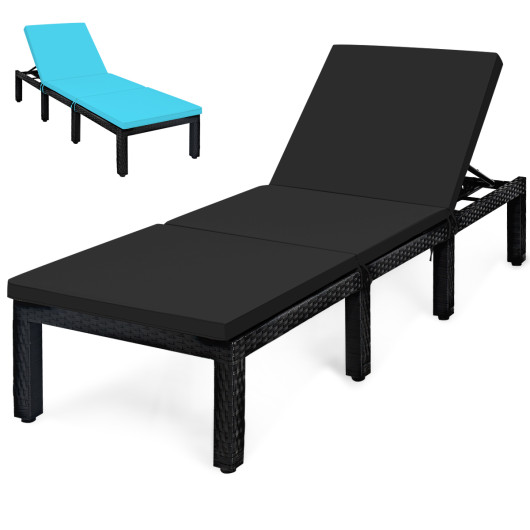 Patio Rattan Height Adjustable Lounge Chair with 2 Set of Cushion Cover-Black & Turquoise - Image 5