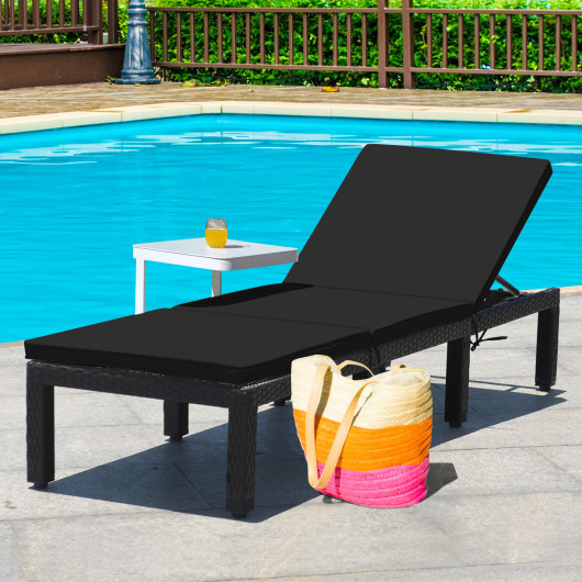 Patio Rattan Height Adjustable Lounge Chair with 2 Set of Cushion Cover-Black & Turquoise - Image 3