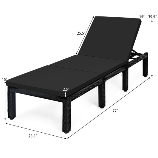 Patio Rattan Height Adjustable Lounge Chair with 2 Set of Cushion Cover-Black & Turquoise - Image 4