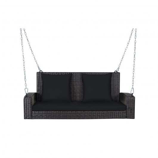 2-Person Patio Rattan Porch Swing with Cushions-Black - Image 3