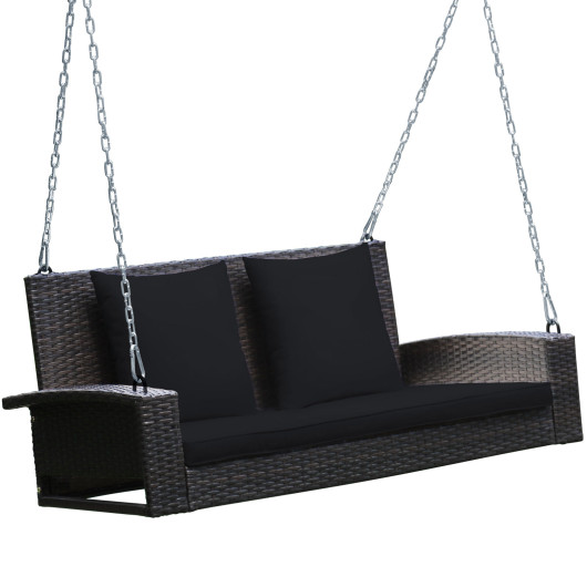 2-Person Patio Rattan Porch Swing with Cushions-Black - Image 4