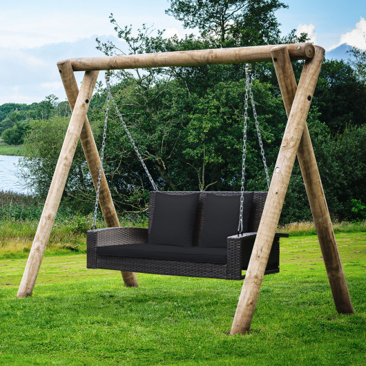2-Person Patio Rattan Porch Swing with Cushions-Black - Image 6