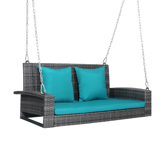 2-Person Patio Rattan Porch Swing with Cushions-Turquoise - Image 6