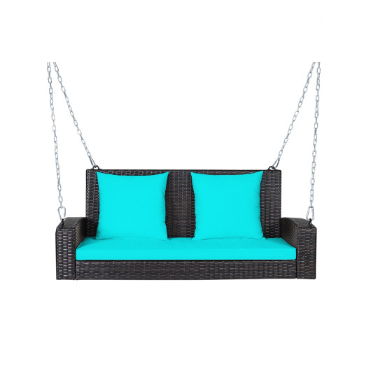 2-Person Patio Rattan Porch Swing with Cushions-Turquoise - Image 5
