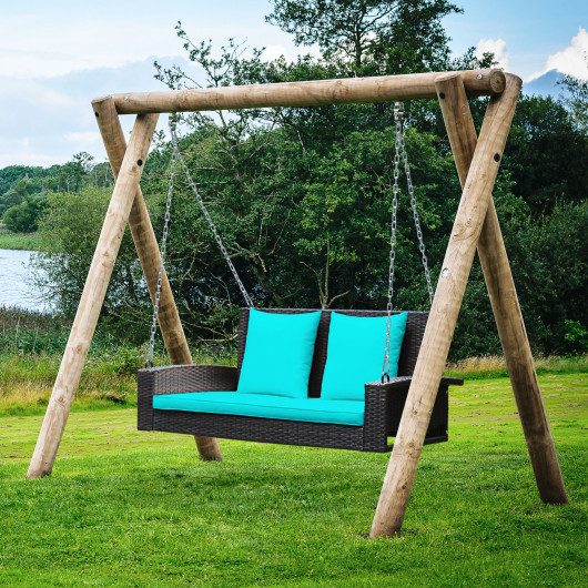 2-Person Patio Rattan Porch Swing with Cushions-Turquoise - Image 3