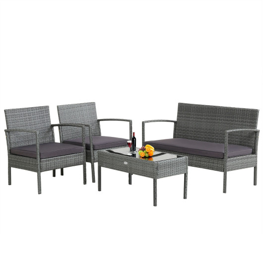 4 Pieces Outdoor Rattan Conversation Set with Comfortable Cushion - Image 4
