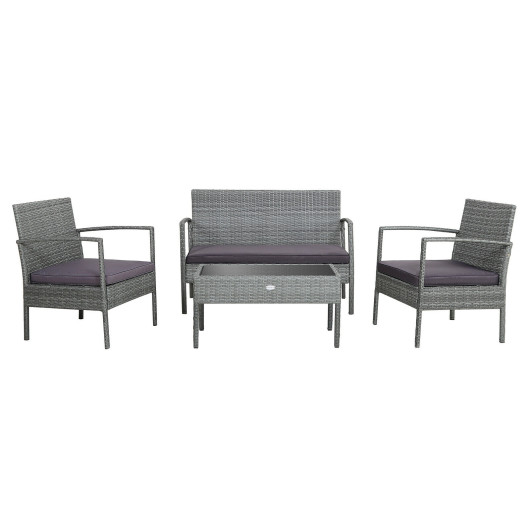 4 Pieces Outdoor Rattan Conversation Set with Comfortable Cushion - Image 5