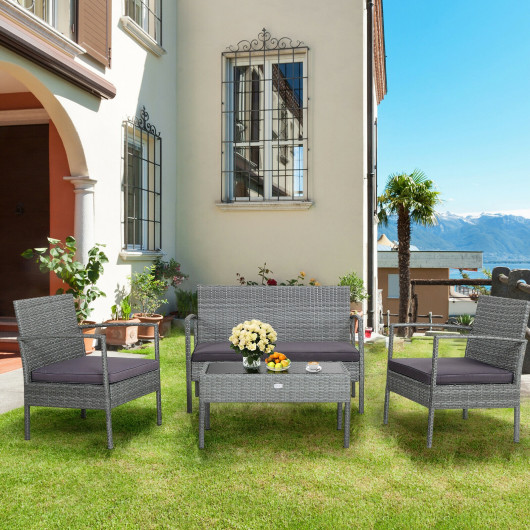 4 Pieces Outdoor Rattan Conversation Set with Comfortable Cushion - Image 2