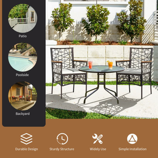 2 Pieces PE Wicker Patio Bistro Dining Chairs with Acacia Wood Armrests and Cushions - Image 4