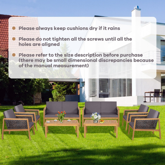 4 Pieces Patio Rattan Furniture Set with Removable Cushions-Gray - Image 6