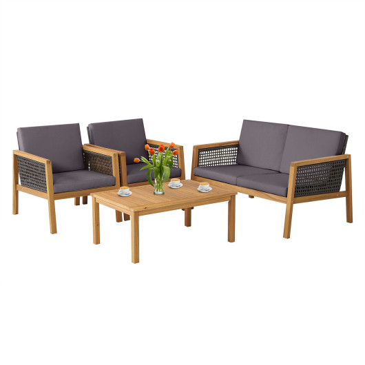 4 Pieces Patio Rattan Furniture Set with Removable Cushions-Gray - Image 4