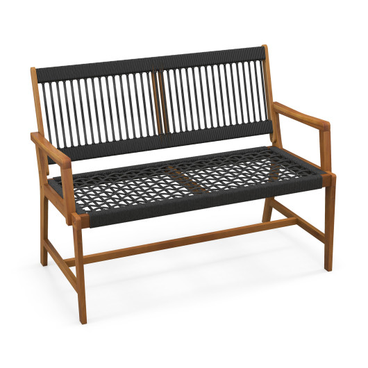 Outdoor Acacia Wood Bench with Backrest and Armrests - Image 3