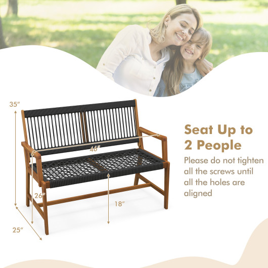 Outdoor Acacia Wood Bench with Backrest and Armrests - Image 2