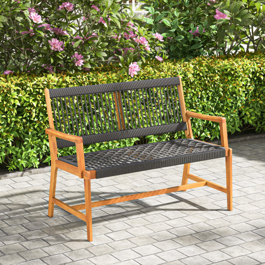 Outdoor Acacia Wood Bench with Backrest and Armrests - Image 6