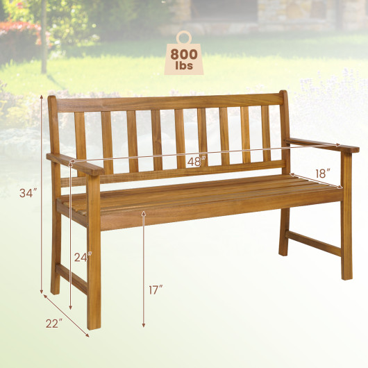 2-Person Outdoor Acacia Wood Bench with Backrest - Image 5