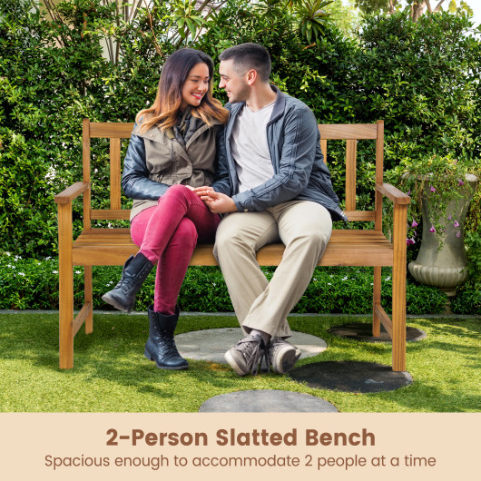 2-Person Outdoor Acacia Wood Bench with Backrest - Image 2