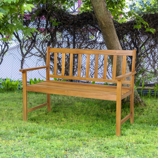 2-Person Outdoor Acacia Wood Bench with Backrest - Image 3