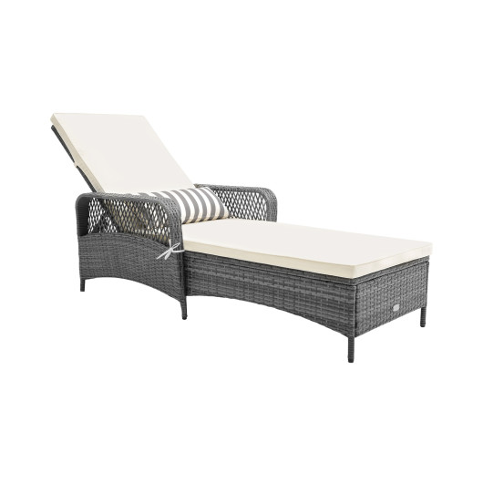 Outdoor Chaise Lounge Chair Recliner with 6-Level Backrest Cushion and Pillow - Image 4