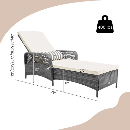 Outdoor Chaise Lounge Chair Recliner with 6-Level Backrest Cushion and Pillow - Image 5